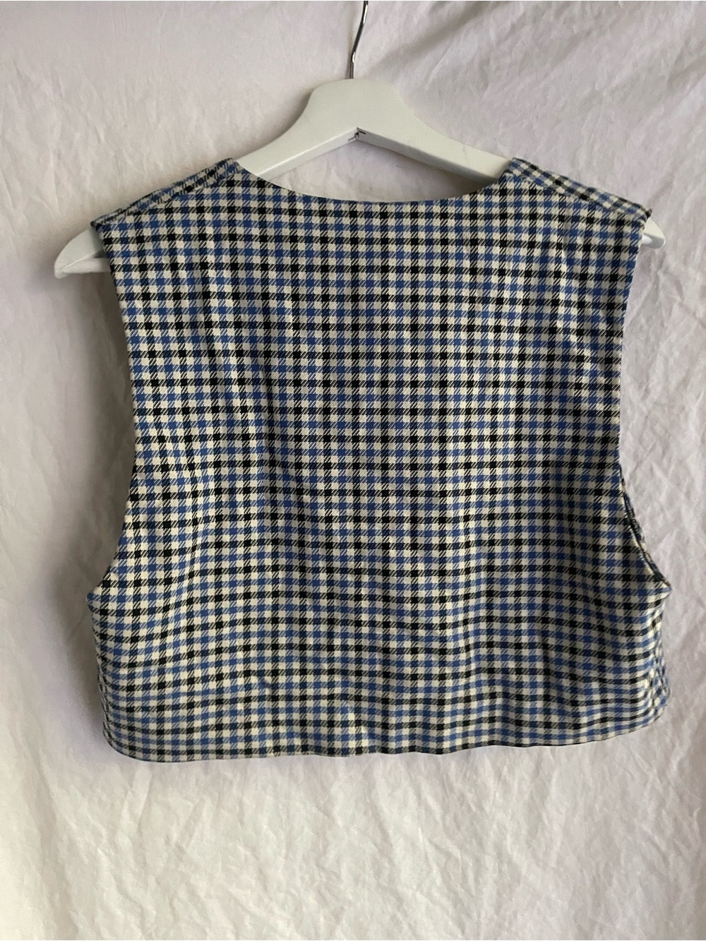 ZARA Gingham Houndstooth Cropped Vest V-Neck Sleeveless Crop Top Size S Preppy - Picture 9 of 15